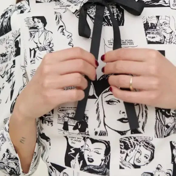 REFORMATION Rocco Dress Comic Print Black and White Dress Size 6 - Picture 3 of 9